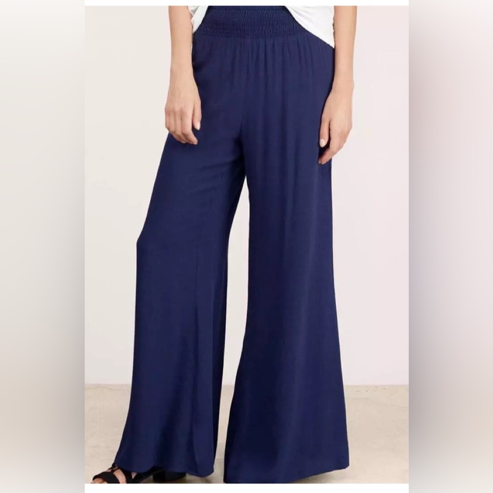 Calme by Johnny Was Wide Leg Relaxed Pull On Pant w/ Pockets Blue Large